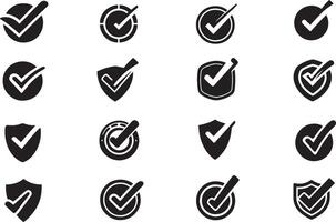 Set of Black Check Mark Icon illustration on isolated Background. vector