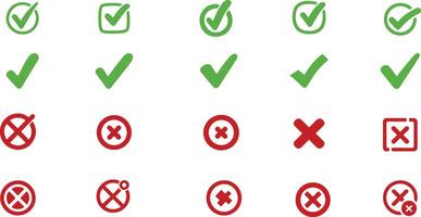 Set of Green Check Mark and Red Cross Mark Icon illustration on isolated Background. vector