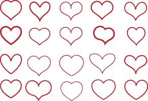 Heart Shapes Line Art, Love Shapes Icon Outline Art. Simple Red Heart Shape Line Art on White Background. vector