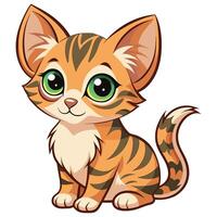 A cartoon cat with green eyes and a white background vector