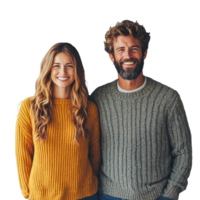 Happy couple dressed casually, smiling and standing together, showing love and friendship, isolated on a transparent background png