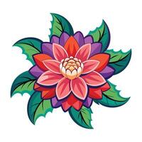 A flower with leaves and a red center vector