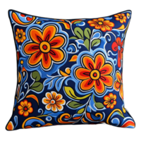 Pillow with colorful floral patterns, adding a decorative touch to interiors, isolated on a transparent background png