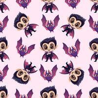 Cute Halloween vampire and bat seamless pattern on a soft pink background vector