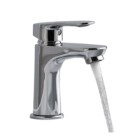 Sleek Modern Faucet with Sharp Design and Water Flow, Transparent Background png