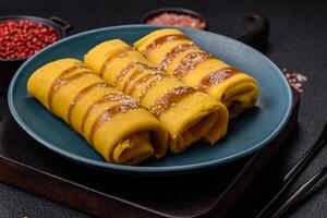 Sweet or savory crepe with different fillings for a hearty breakfast photo