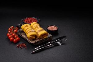 Sweet or savory crepe with different fillings for a hearty breakfast photo