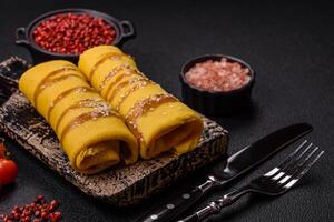 Sweet or savory crepe with different fillings for a hearty breakfast photo