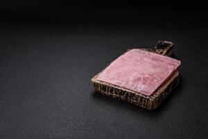 Ham cut into square slices for making delicious nutritious sandwiches photo