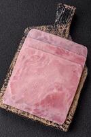 Ham cut into square slices for making delicious nutritious sandwiches photo