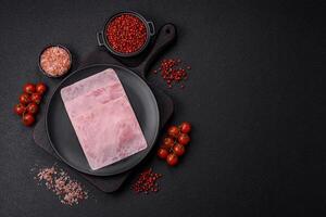 Ham cut into square slices for making delicious nutritious sandwiches photo