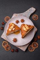Sweet crispy croissant with salted caramel and glazed popcorn photo