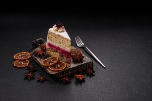 Sweet delicious cake with a layer of raspberry jam photo