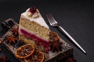 Sweet delicious cake with a layer of raspberry jam photo