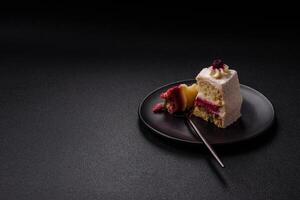 Sweet delicious cake with a layer of raspberry jam photo