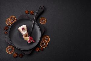 Sweet delicious cake with a layer of raspberry jam photo