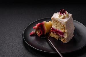 Sweet delicious cake with a layer of raspberry jam photo