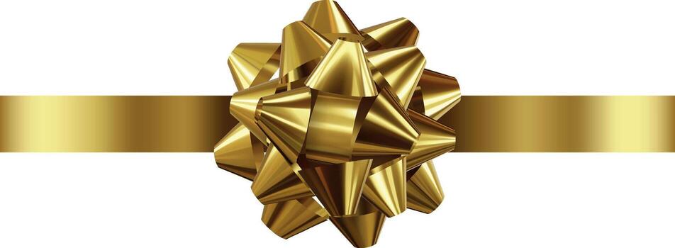 gold bow and ribbon realistic illustration for christmas and birthday decorations vector