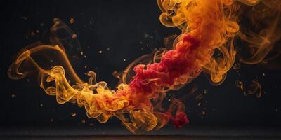 Fiery red orange and yellow smokes intertwine and blend together in a fiery and dramatic display. photo
