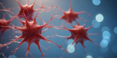 Red onend blue orgonenic forms resembling neurons or cells. photo