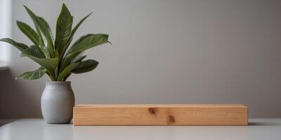 A wallmounted shelf in the shape of a parallelogram providing a unique and functional display surface. photo