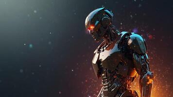 Futuristic robot with colorful digital dispersion effect. photo