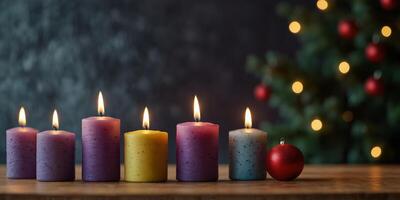 Fourth Sunday of Advent with candle Christmas decorations in a panoramic view with copyspace. photo
