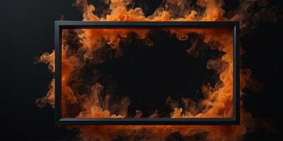 A square frame with orange smoke on a black background. photo