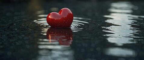 A serene heart floating in a reflective pool. photo
