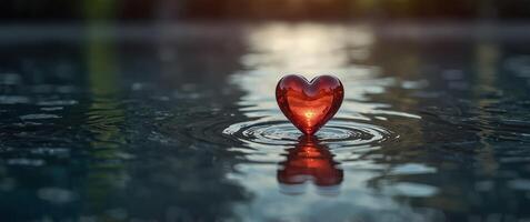 A serene heart floating in a reflective pool. photo