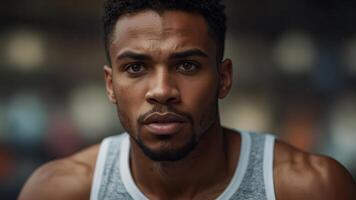 banner One determined athlete expressing intensity, close-up of fierce expression soft focus,defocus. photo