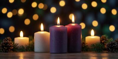 Fourth Sunday of Advent with candle Christmas decorations in a panoramic view with copyspace. photo
