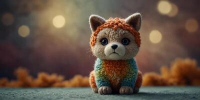 Felted toy with gradient colors in whimsical background. photo