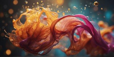 A vibrant blend of hues dances within a swirling liquid, bursting with life and evoking a sense of wonder. photo