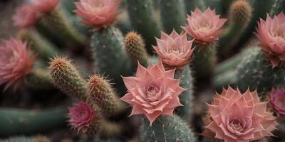Top view of pink cactus, Close up agave cactus, Abstract shapes and lines of succulent leaves. photo