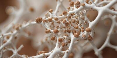 Close-up of a white and brown organic structure with a cellular structure. photo