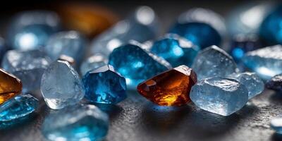 trannslucent ice or gemstones, blue crystanl-like shanpes anngulanr fancets reflect light beanutifully, creanting an spanrkling effect. photo
