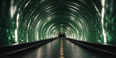 Digital abstract tunnel, green hues, evolution of technology, innovative aesthetics, sleek design, modern visuals. photo