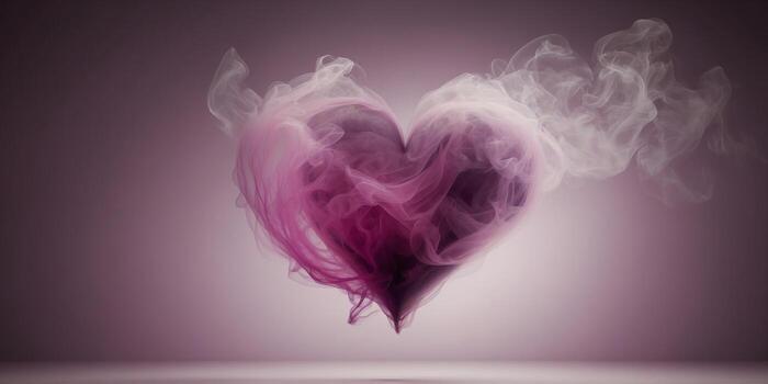 A colorful and abstract depiction of love on valentine's day, with bright pastel smoke in shades of magenta, pink, violet, and lilac creating a heart shape. photo