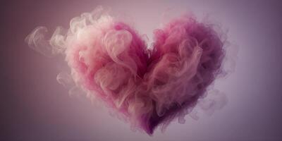 A colorful and abstract depiction of love on valentine's day, with bright pastel smoke in shades of magenta, pink, violet, and lilac creating a heart shape. photo