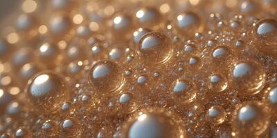 A closeup shot of a bubbly frothy surface resembling sparkling champagne with each bubble reflecting a different color. photo