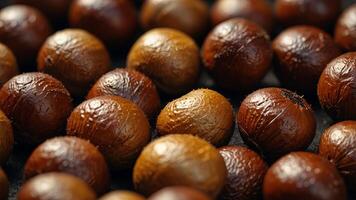 Close up of roasted chestnuts as a background with copy space image. photo