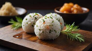 Grilled Japanese rice ball with a copy space image. photo
