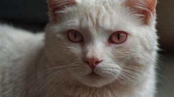 cerca arriba de blanco gato con rosado pestañas. foto