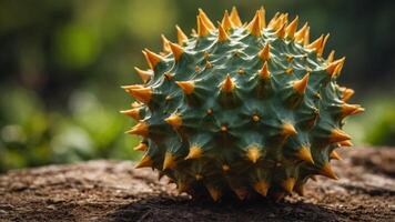 This image shows a horned melon, also known as a kiwano. photo
