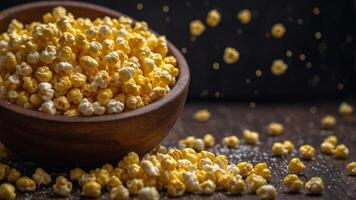 The interior of a corn popper covered in kernels of unpopped corn with a tering of butter and salt. photo