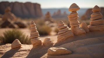 Wind erosion over time shapes distinctive rock formations with curves and edges. photo