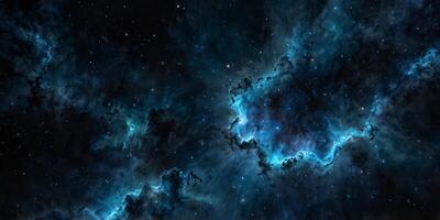 A breathtaking digital artwork depicting a vibrant blue nebula scattered with stars, representing the infinite beauty of outer space. photo