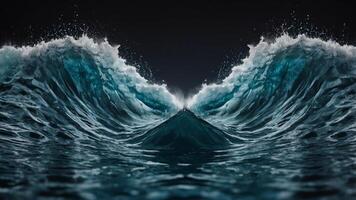 An artistic representation of a symmetrical wave being disrupted and breaking apart representing the breaking of symmetry in wave function collapse. photo