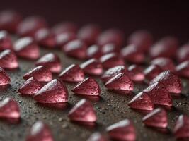 Pink triangular-shaped objects under a microscope. photo